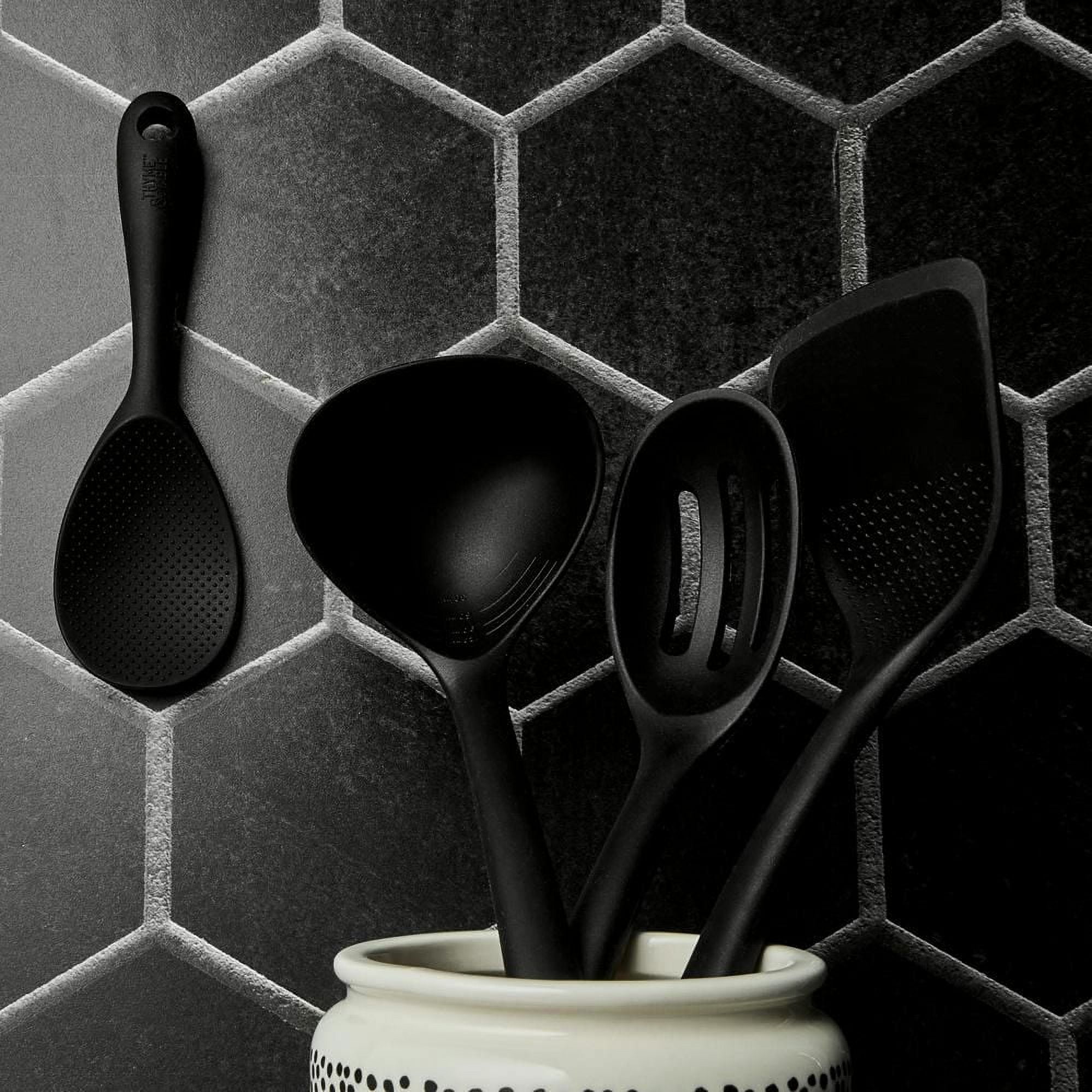 Thyme & Table Louche en silicone avec manche en hêtre Noir Louche