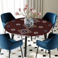 thumbnail image 5 of Elastic Fitted Round Tablecloth, Brown Boho Waterproof Stretch Table Cover for 45"-54" Tables, Retro Farmhouse Abstract Geometric Ethnic Art Washable Outdoor Tablecloths for Patio, Picnic, Camping, 5 of 9