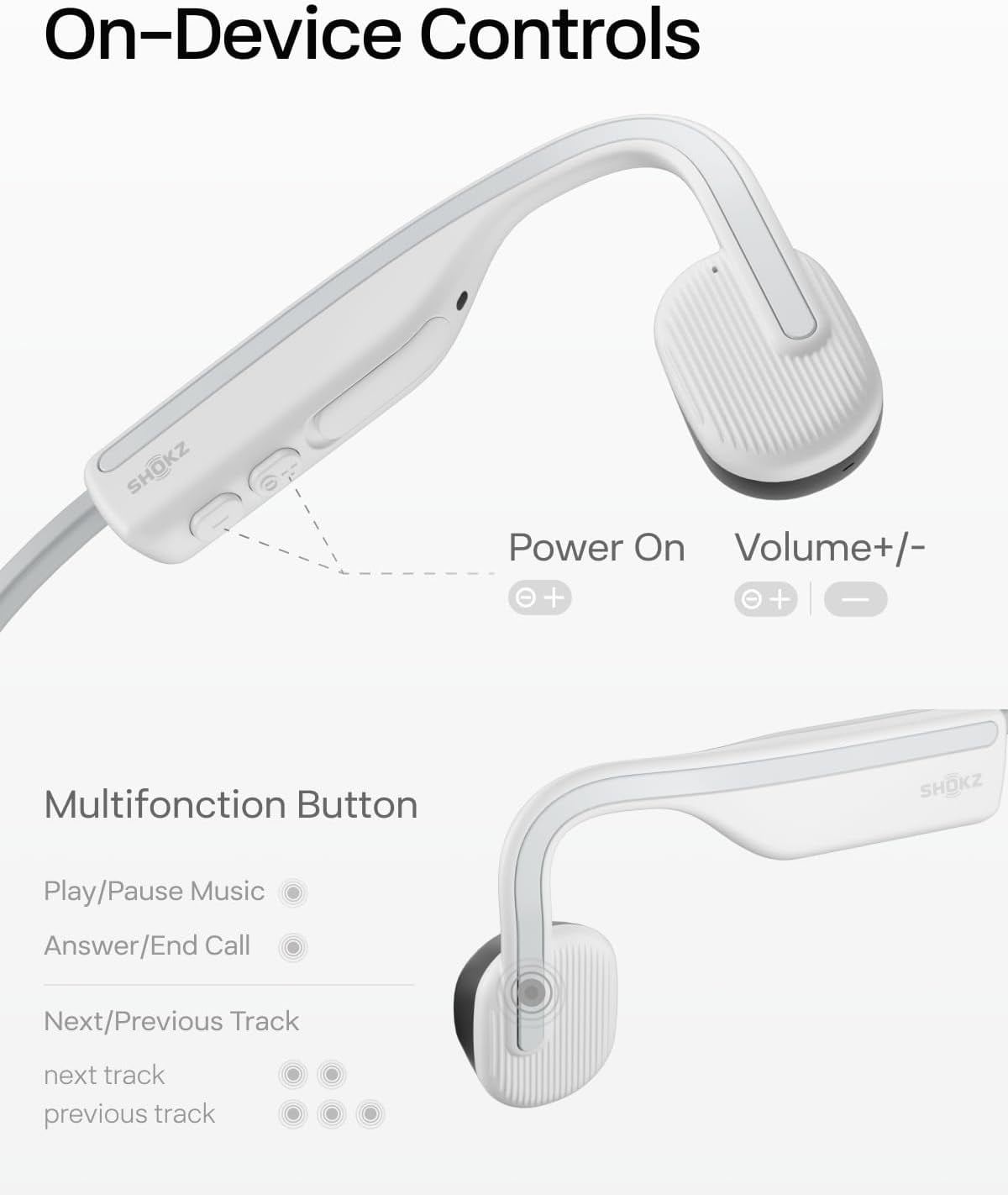 Restored Shokz OpenMove Bone Conduction Waterproof Bluetooth Headphones for Sports(Formerly Aeropex), White (Refurbished)
