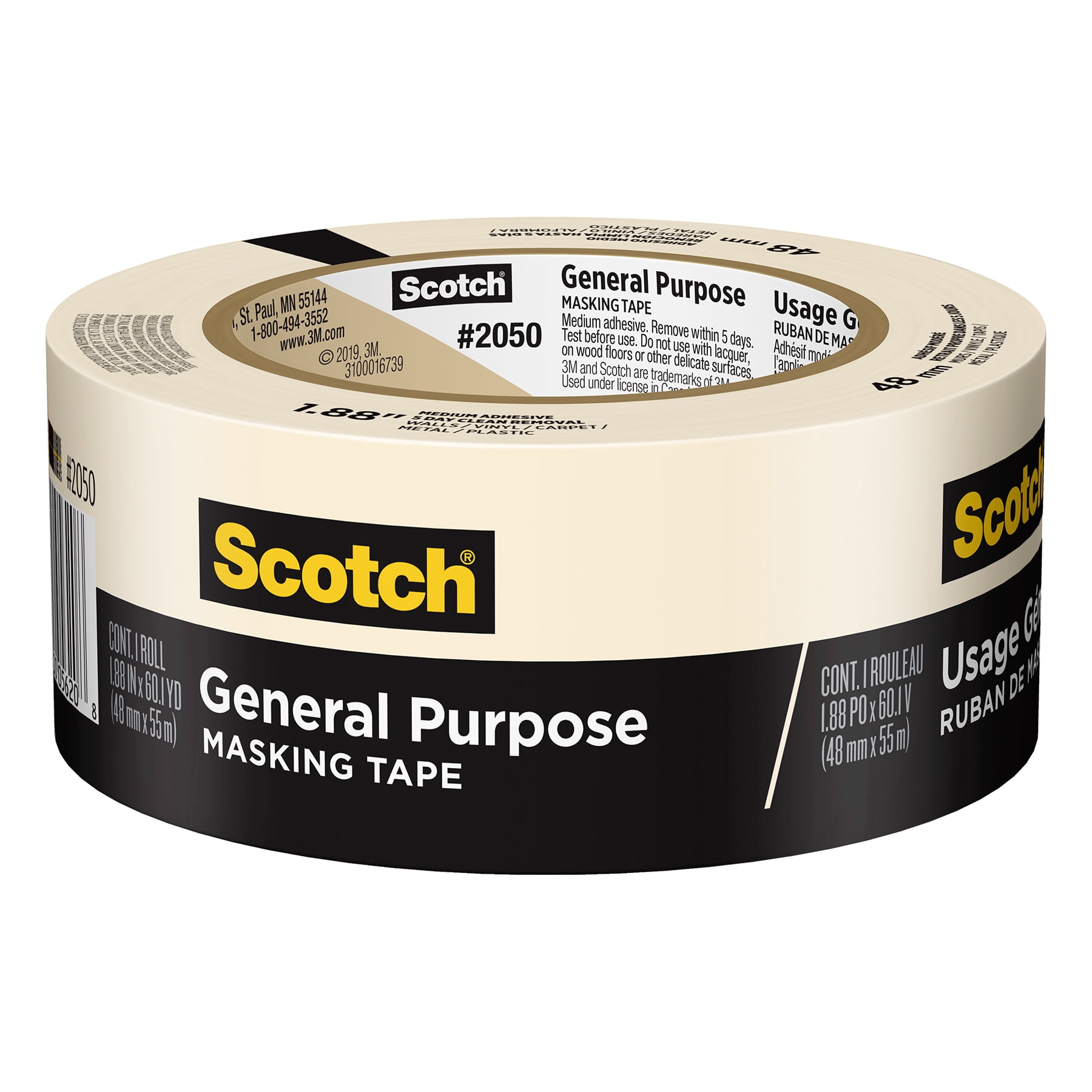 Scotch General Purpose Masking Tape, 1.88 in x 60.1 yd (48mm x 55m), 2 Rolls