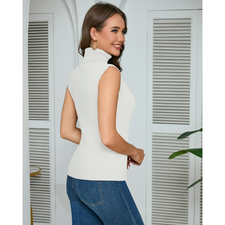 Women's Solid Sleeveless Vest Elegant High Neck Stretchable Ribbed