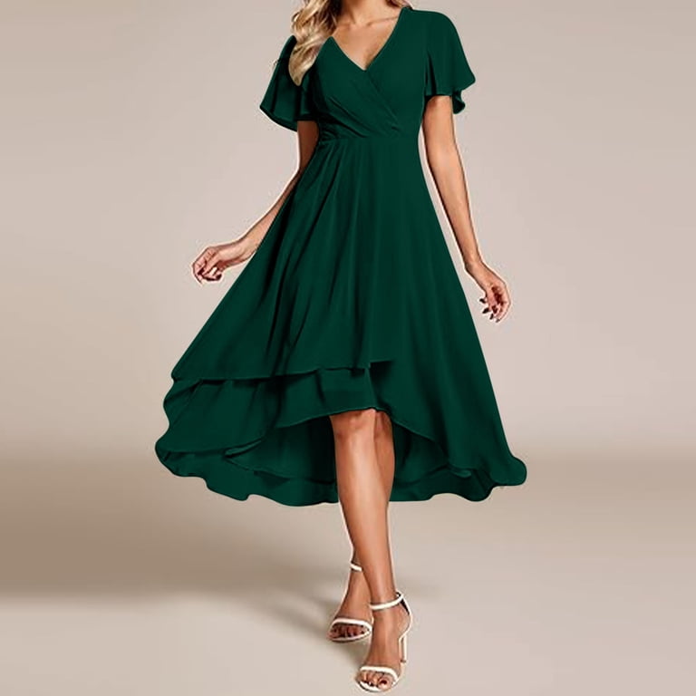 dark green short bridesmaid dresses Round Neck A-Line Dark Green Short Sleeves Mother of The Bride Dresses main image 0