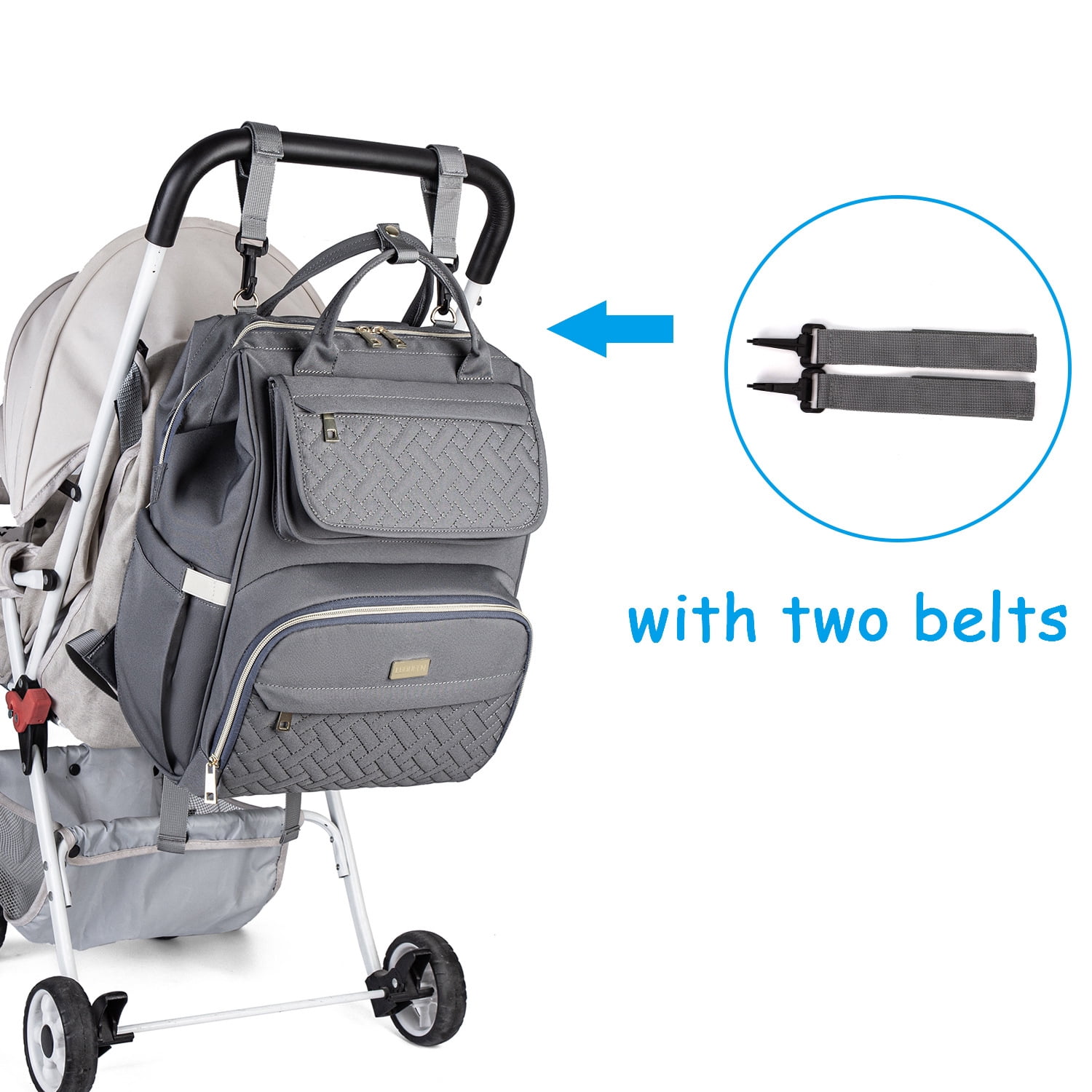 Baby Diaper Bag Backpack Tote Backpack Stroller Hanging Bag Travel Nappy Bag with USB Charging Port for Outdoor Working Mommy Bag(Gray)