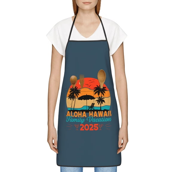 Aloha Hawaii Family Vacation 2025 Apron, Inspirational Gifts for Men Women, Funny Apron, Chef Bib with Pockets, Waterproof Work Apron for BBQ Kitchen Crafting Gardening