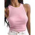 thumbnail image 3 of Kmbangi Women's Summer Slim Knit Tank Tops, Solid Color Sleeveless Round Neck Ribbed Crop Tops Causal Streetwear, 3 of 6