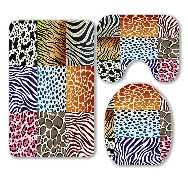 Eczjnt Tiger Zebra Giraffe Leopard Cow Cheetah Colorful Prints 3 Piece Bathroom Rugs Set Bath Rug Contour Mat And Toilet Lid Cover Walmart Com Walmart Com