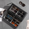 thumbnail image 4 of Organizador de gafas de sol ProCase, 12 ranuras, 2 capas, piel negra, 4 of 7