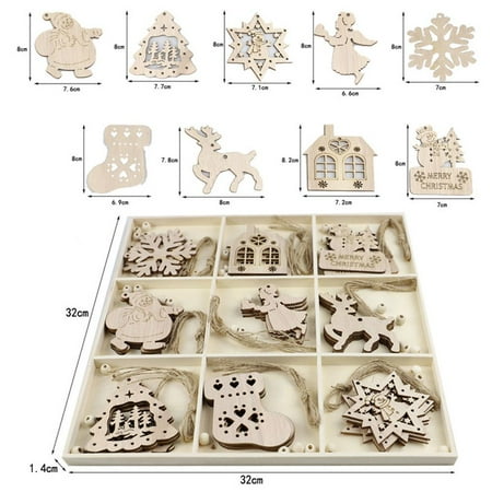

100pcs Creative Tree Decorations Home Party New Year Red Wooden Wooden Snowflakes Star String Pendant Christmas Ornaments 4