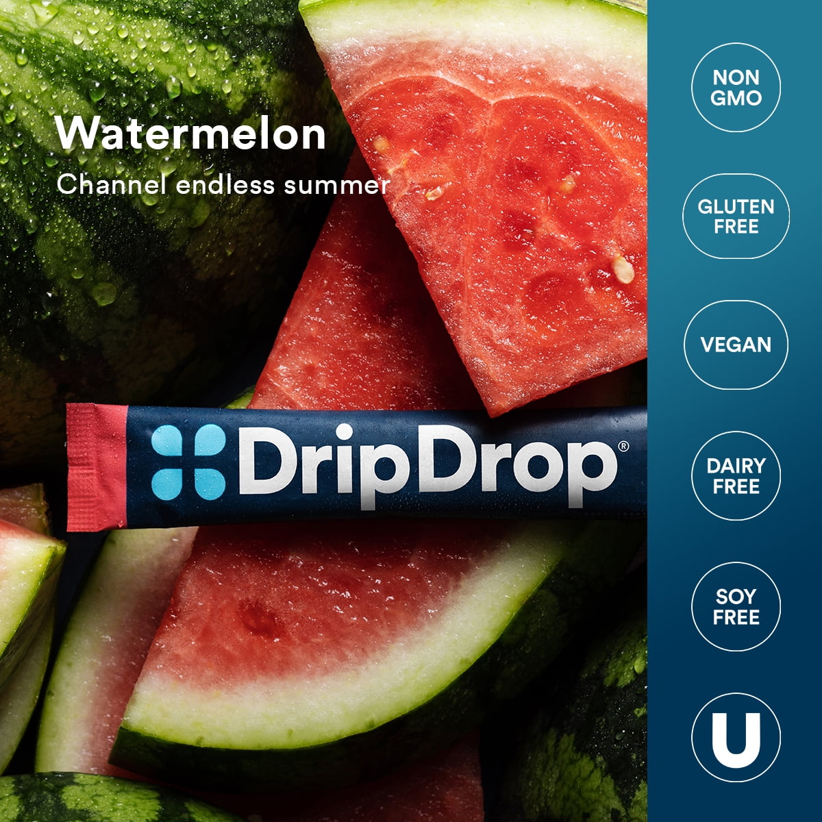 DripDrop Electrolyte Powder Drink Mix for Dehydration Relief Fast, Watermelon, 32pk