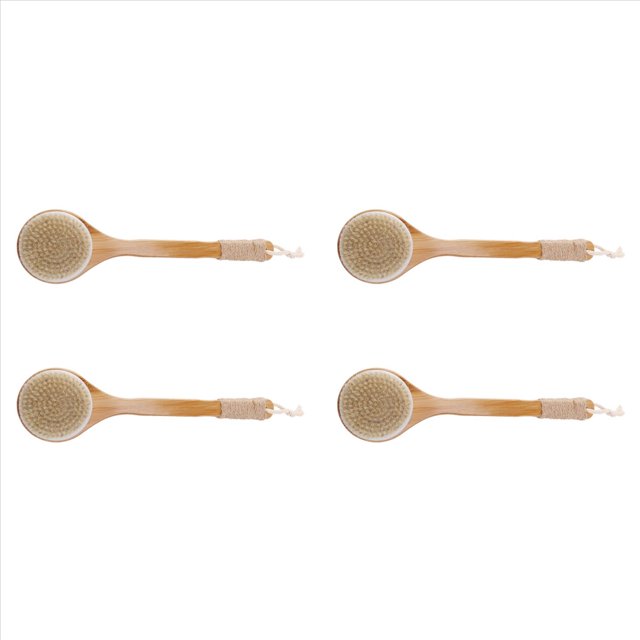 4X Cepillo Corporal para Piel Cepillo Exfoliante de Baño Depurador de Espalda de Cerdas Naturales Quitar la Piel Muerta, Reducir la Celulitis y Impulsa el Linfático
