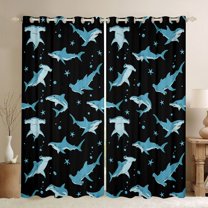 Feelyou Sea Shark Animal Black Out Curtains, Cute Stars Curtains Pack of 2 (42x63 Each)