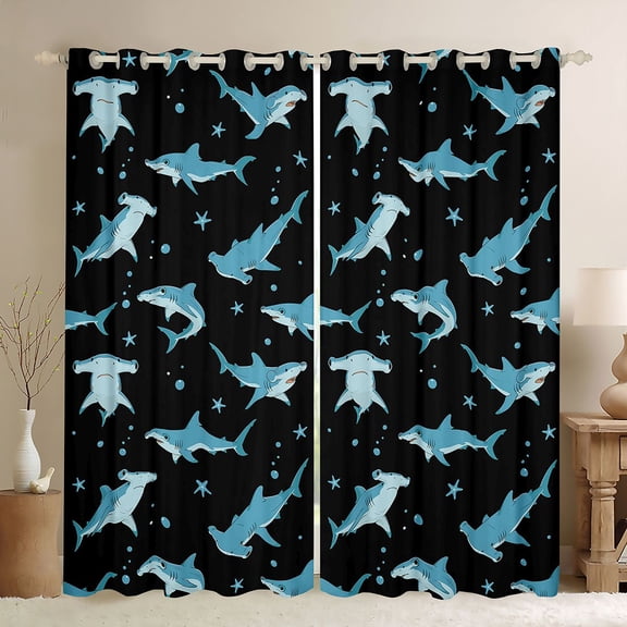 Feelyou Sea Shark Animal Black Out Curtains, Cute Stars Curtains Pack of 2 (42x63 Each)