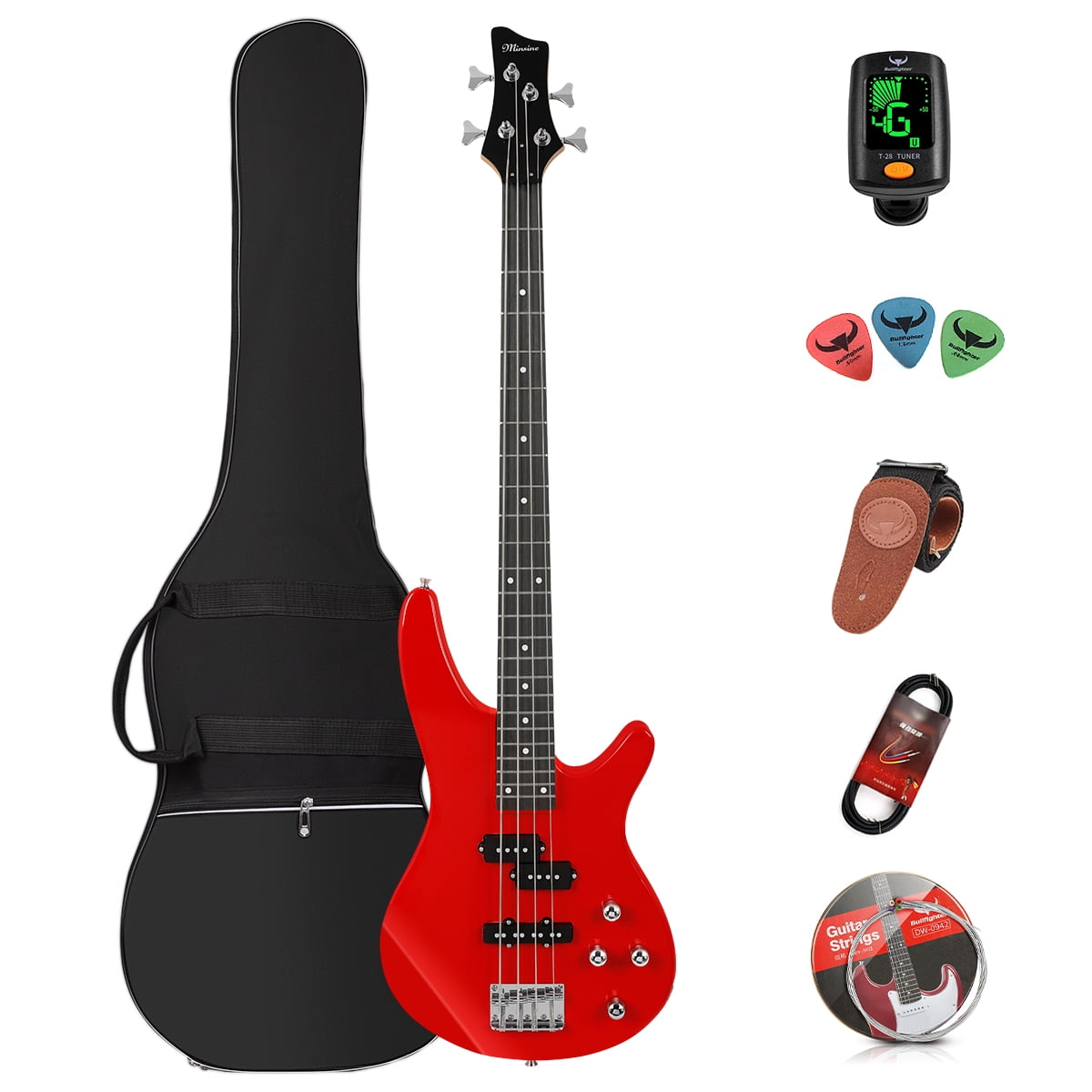 Electric Bass Guitar 4 Strings Full Size P Bass Beginner Kit Black for Starter with Gig Bag, Guitar Strap, and Guitar Cable