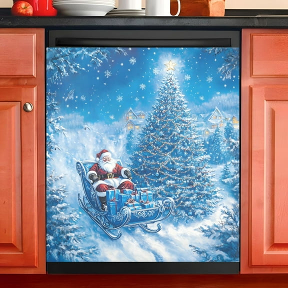 Ryvnso Santa Claus in Christmas Dishwasher Magnetic Refrigerator Magnet Cover Kitchen Home Decorative 23"x26"