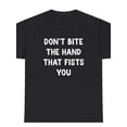 thumbnail image 2 of Camiseta gráfica divertida "No te muerdas las manos" - Algodón suave, cuello redondo, corte informal para hombre, camiseta deportiva de ocio, 2 of 7