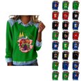 thumbnail image 1 of Mardi Gras Chemises à Manches Longues pour Femmes 2026 Mode Denim Patchwork Col à Revers Chandail en Molleton Graphique, 1 of 2