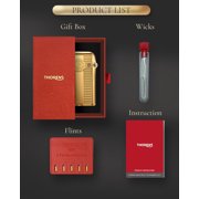 Automatic Ignition Soft-Flame Luxury Brass Kerosene Lighter,Refillable,Safety Lock,Grinding Wheel,Electroplated 18K Gold,Engraving,Gift Box,Collectible,Thorens Gen 3 Single Claw Spaced Water Ripple