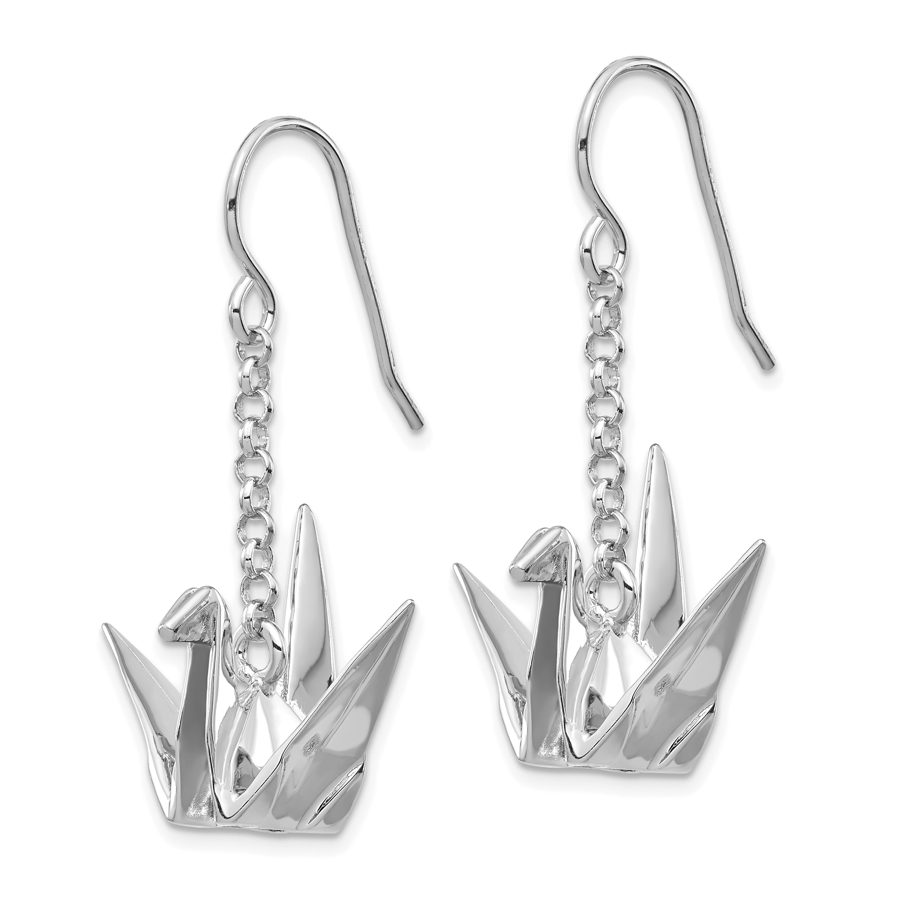 Primal Silver Sterling Silver Rhodium-plated Origami Crane Dangle Earrings