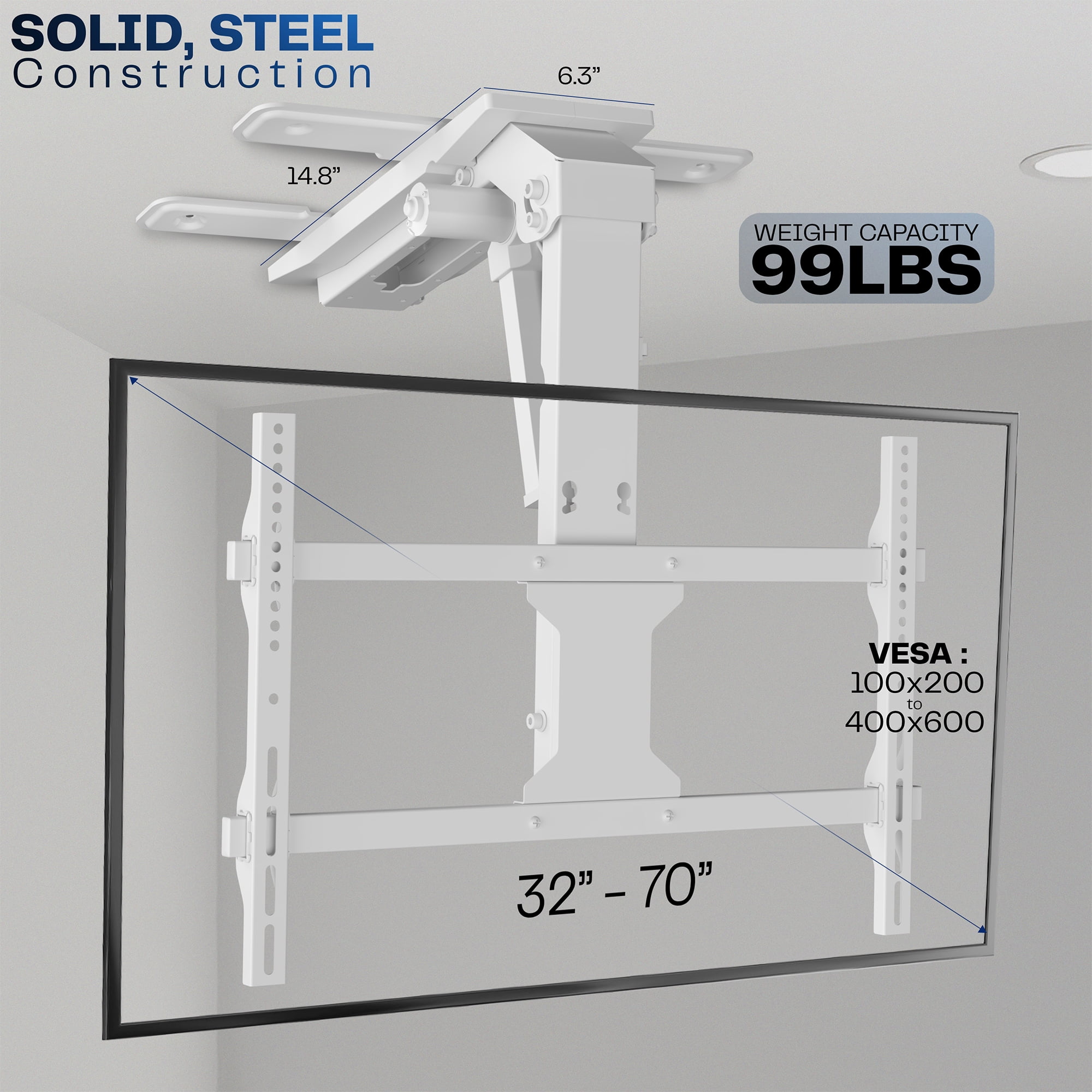 VIVO White Electric Flip Down Ceiling TV Mount for 37 to 70 inch Screens