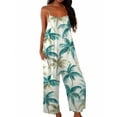 thumbnail image 2 of SAATLERI Hawaiian Outfits for Women Cute Floral Print Rompers for Women Dressy Spaghetti Strap Long Pants Overalls with Pockets, 2 of 5
