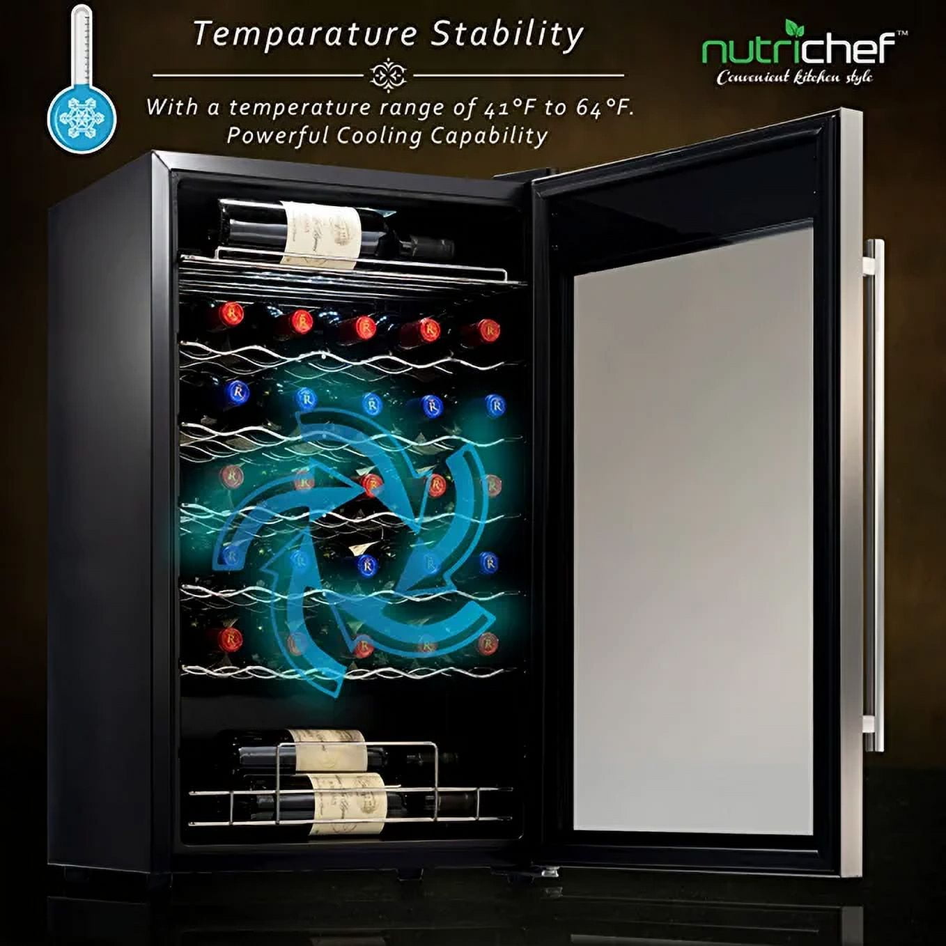 NutriChef 34 Bottle Wine Cooler Refrigerator BLACK