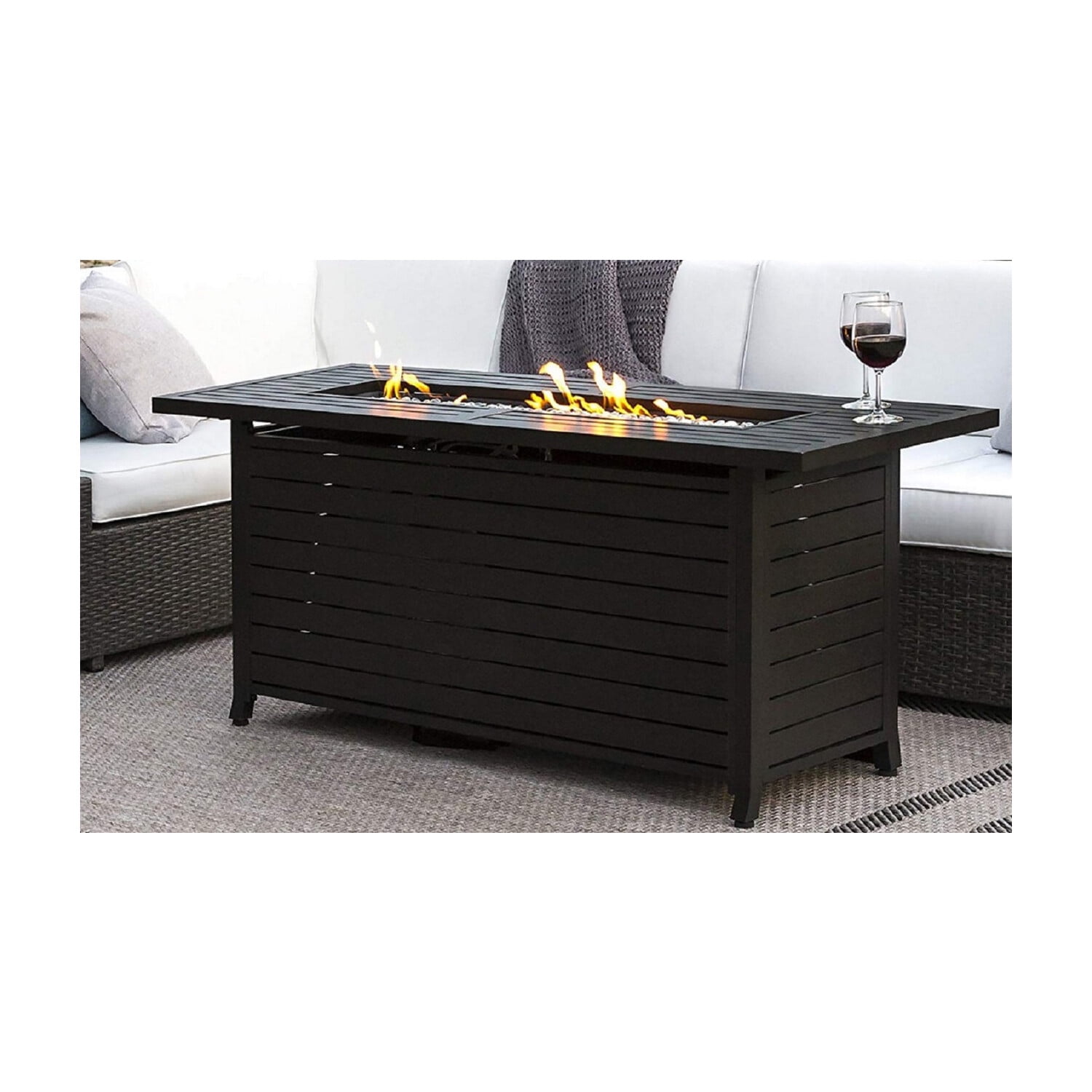 AZ Patio Heaters Outdoor Rectangle Fire Pit in Black Mocha with Wind Screen