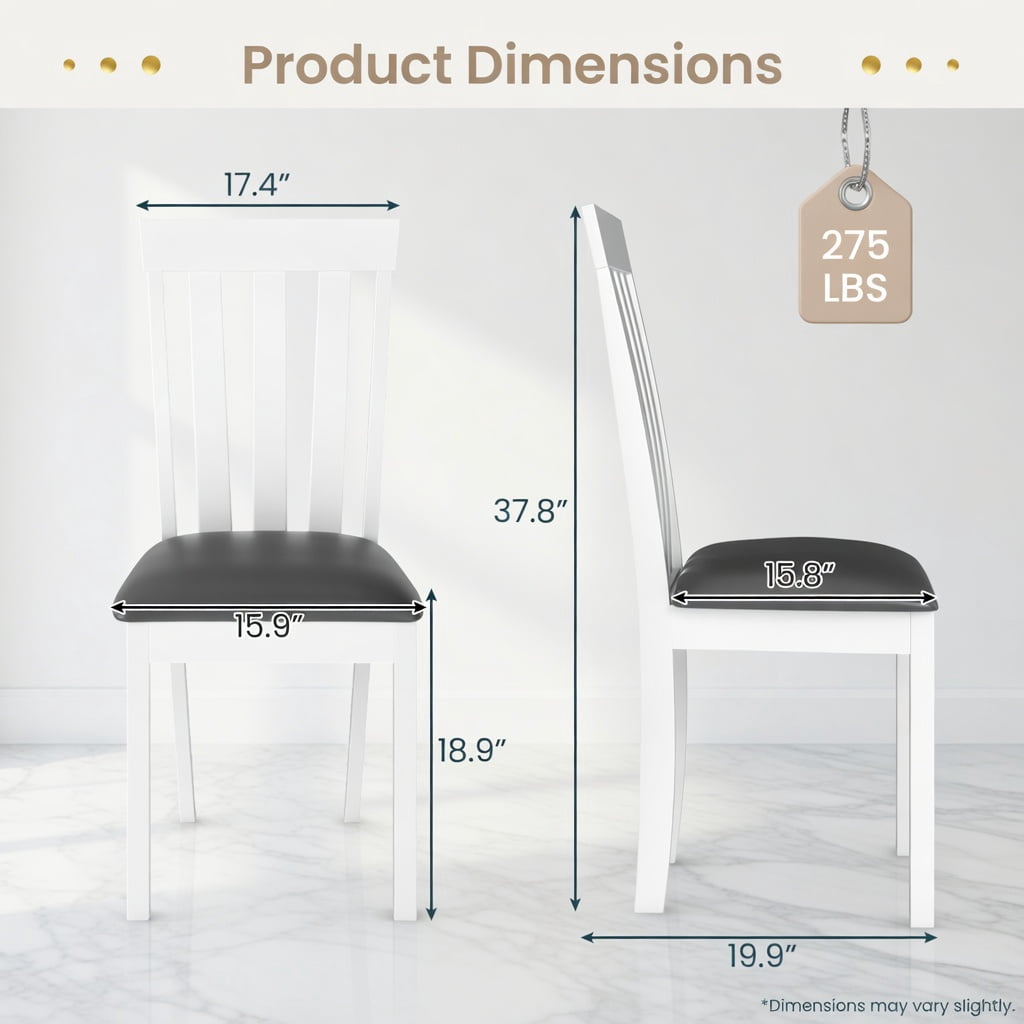 Yardi Yard Dining Chair Set of 2 Upholstered Wooden Kitchen Chairs with Padded Seat and Rubber Wood Frame-White, Dining Chairs Set, Dining Room Chair for Kitchen, Dining, Bedroom, Living
