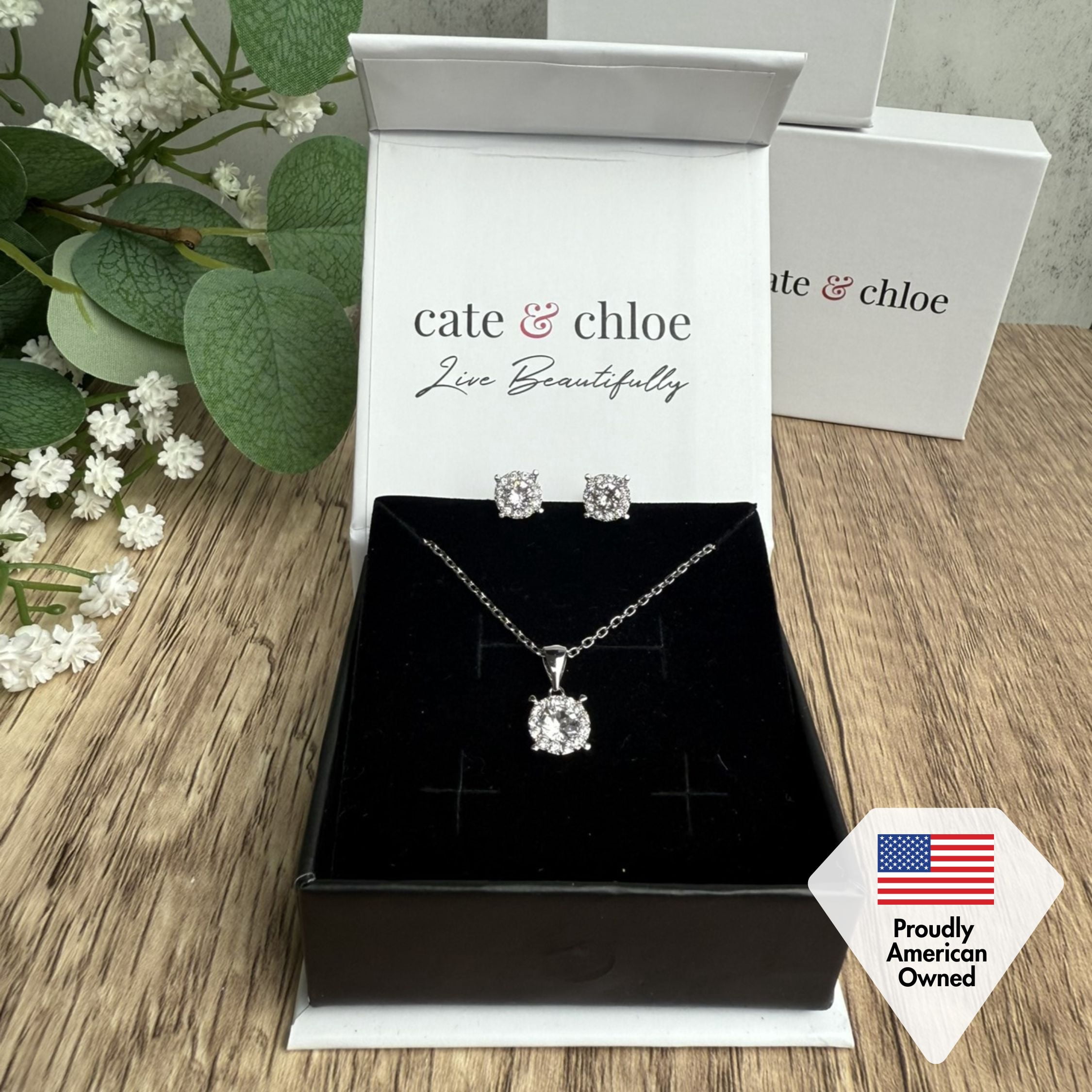 Cate & Chloe Raylee 18k White Gold Plated Jewelry Set with Swarovski Crystals Gift for Women