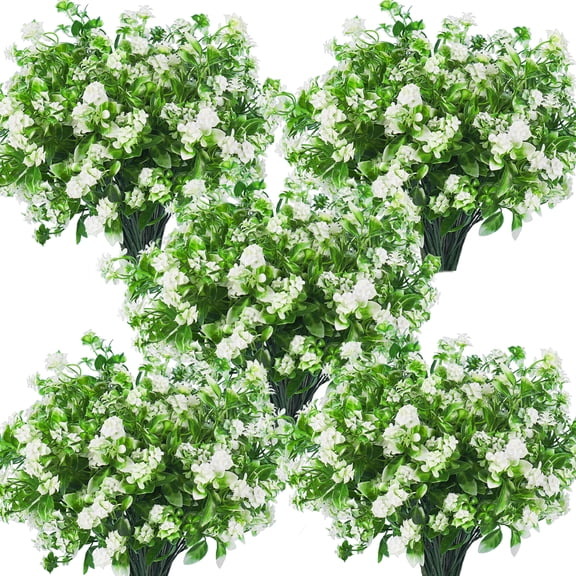 RECUTMS 8Pcs Artificial Flowers Outdoor Fake Flower Faux Plastic Plants Greenery UV Resistant for Room Garden Porch Wedding Party Summer Decorations Indoor (White)