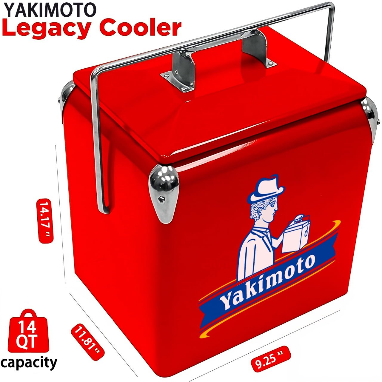 Yakimoto 14Qt Outdoor Cooler, Portable Ice Chest, Heavy-Duty Metal Cooler, Leak-Proof & Rust-Resistant, Extended Ice Retention for Wilderness Camping, Fishing, Beach Trips, Barbecues, and Picnics