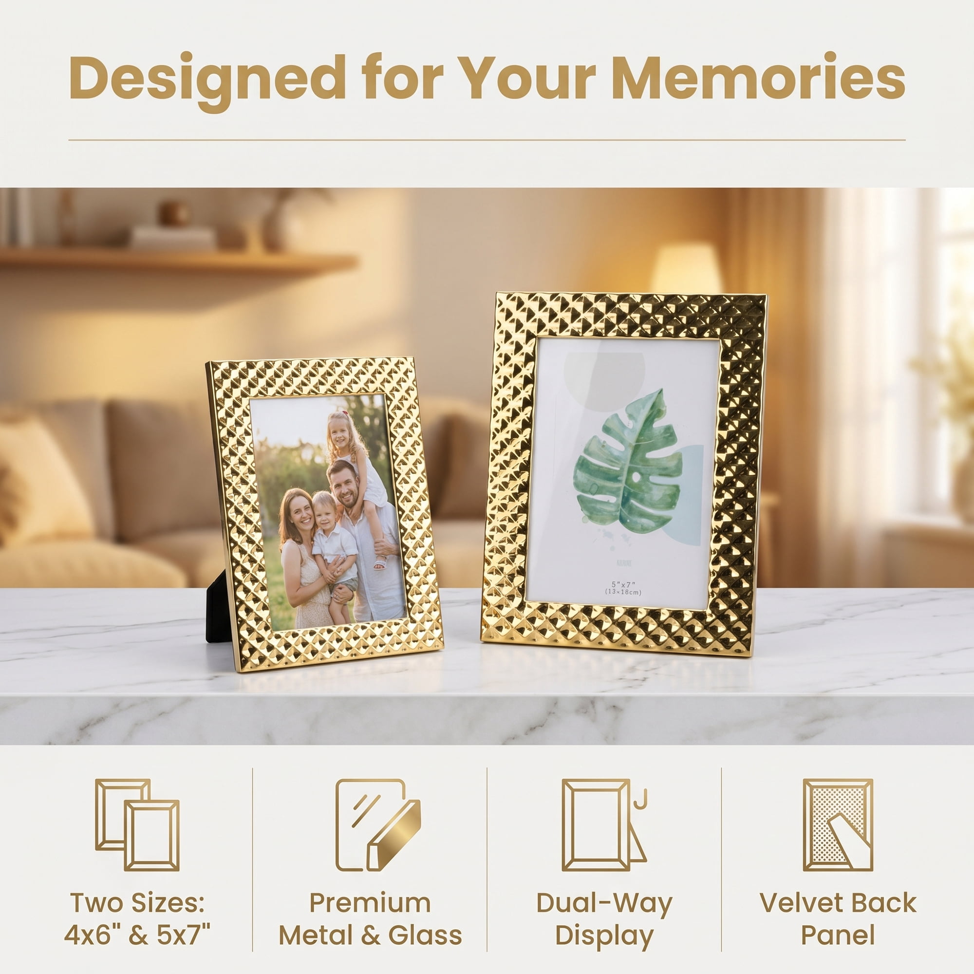 Unique Bargains Luxury Jeweled Metal Picture Frame for Wedding Decor Gift Gold 5" x 7"