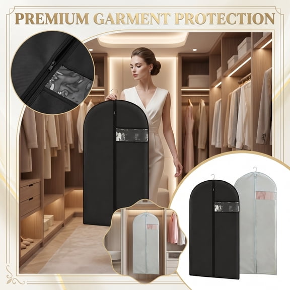 Long Garment Bag for Hanging Clothes Foldable Wedding Dress Cover with Transparent Window for Gown Storage and Travel Protection, Black