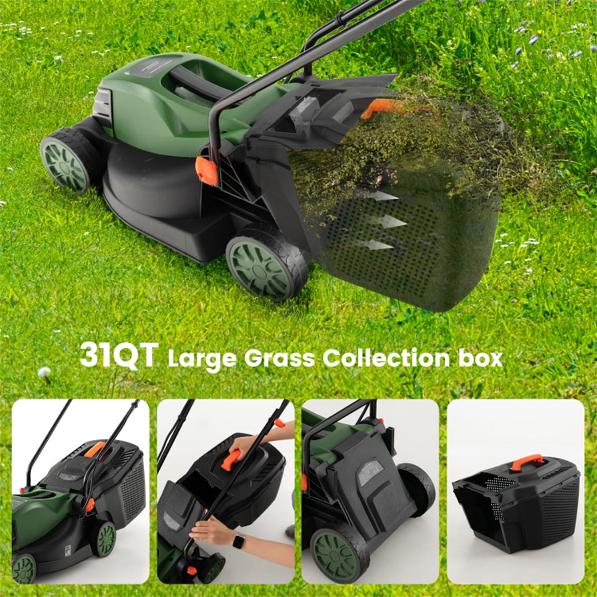 TOPCOMFY Electric Lawn Mower 12 Amp 13.5 Inch Cutting Range 3 Height Adjustment Plastic and Metal Garden Yard