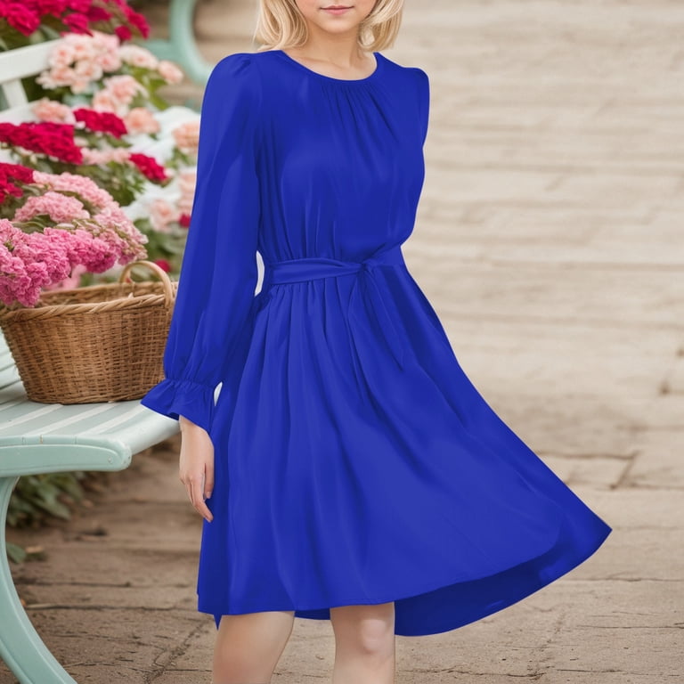 Bigetiay Little Girl Dress Long Sleeve A-Line Tiered Swing Summer Blue Dresses For Girls Birthday Dress Spring Dresses For Girls, Girl's, Size: 5-6
