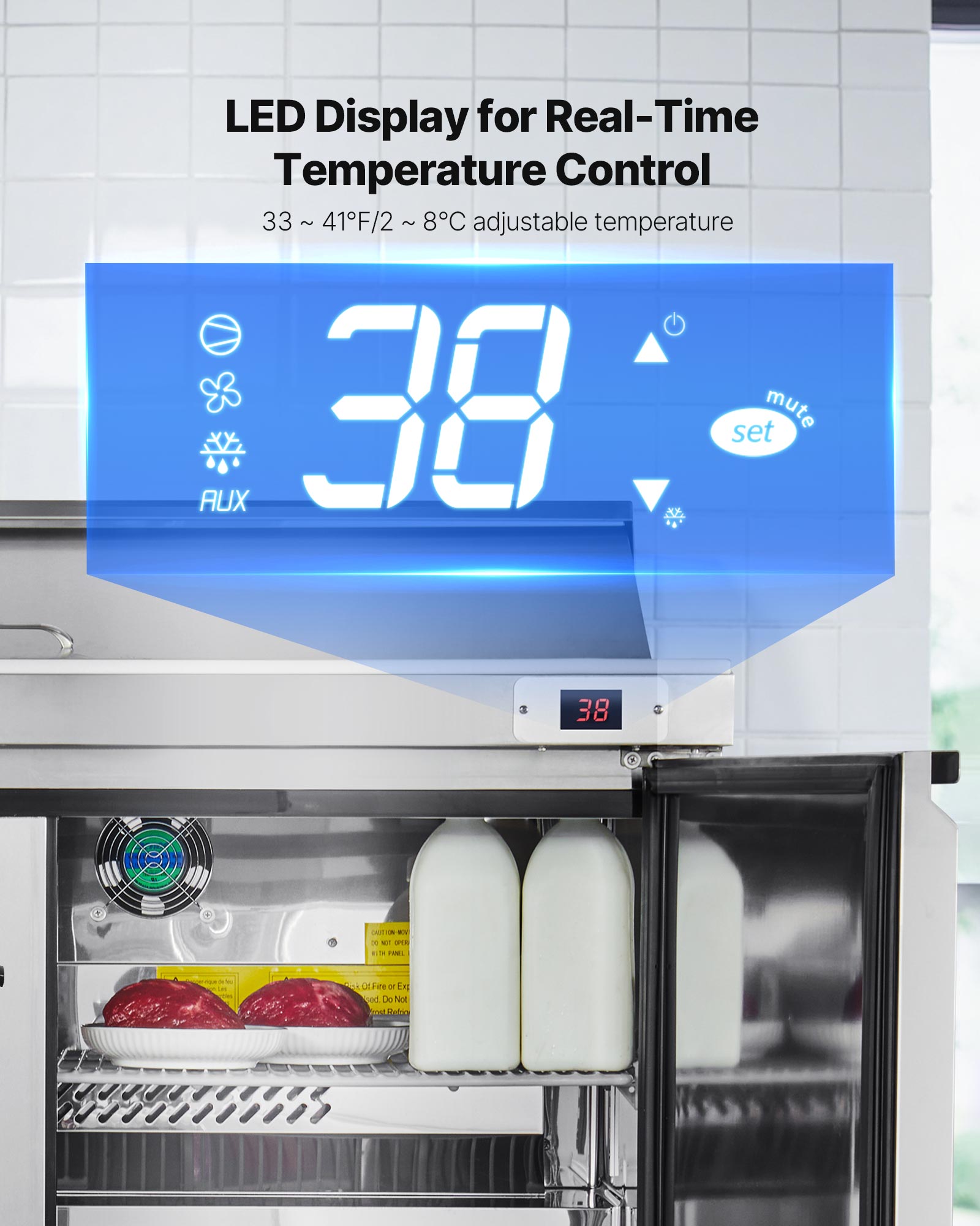 VEVOR 48" W Commercial Refrigerator, 12.5 Cubic Feet Sandwich Prep Refrigerator Table, Ultra Top Food Prep Refrigerator with 12 Pans & Cutting Boards