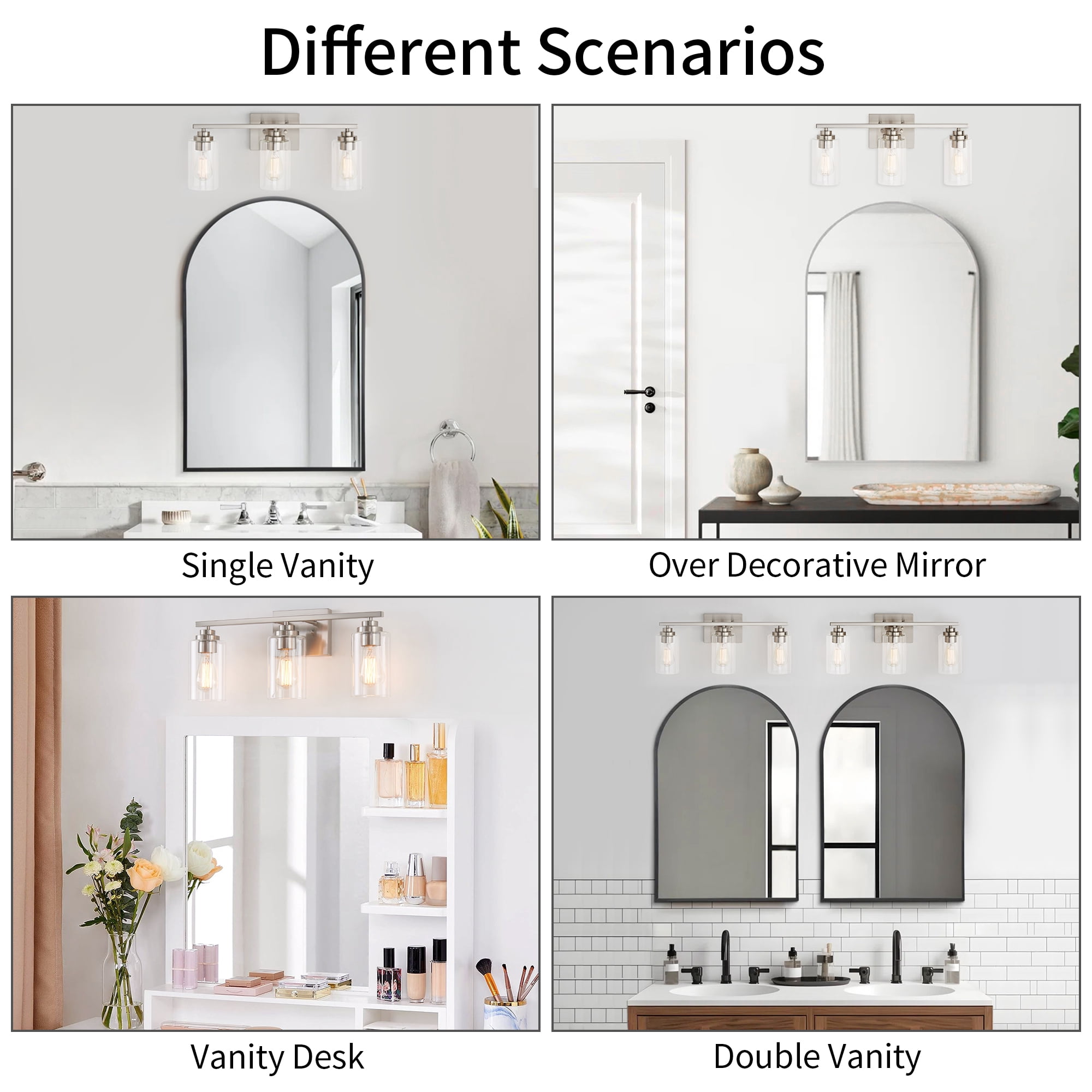 Kyrid Bathroom Vanity Light Fixtures, 3 Light Modern Wall Lamp with Glass Shade for Mirror Bedroom Hallway