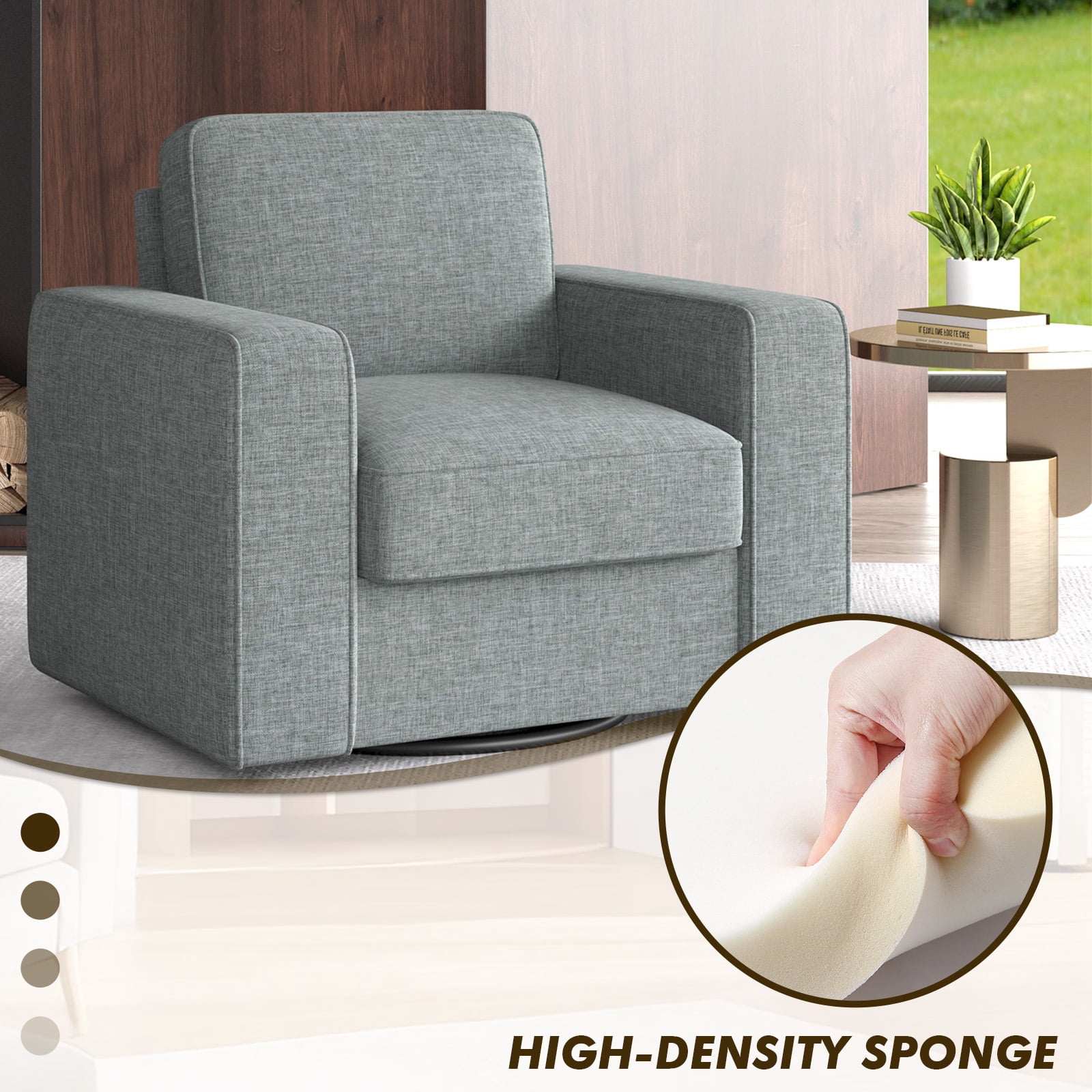 MOONMISS Swivel Accent Chair, 36'' Wide Mid-Century Modern Armchair for Living Room, Bedroom, Office, Gray