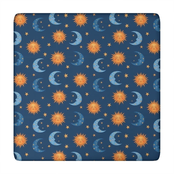 Blue Sun Moon Star Pattern Square Fitted Tablecloth with Elastic Edge,Square Table Cover,Washable Elastic Table Cover for Home Kitchen Party Decor 34"x34"