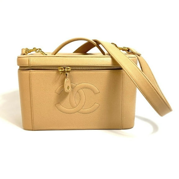 Pre-Owned CHANEL CC Coco Mark Vanity Bag, 2-Way Handbag/Shoulder Caviar Skin, Beige (Good)