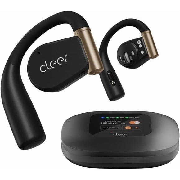 Cleer Arc3 Sports Pro Écouteurs à Oreille Ouverte, Dolby Audio Véritablement Sans Fil, Batterie 40 H, BT 5.4, IPX7, Surveillance de la Fréquence Cardiaque, Étui Intelligent, Ajustement Confortable, Noir