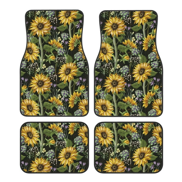 Fotbe Sunflowers Juego de 4 Tapetes para Auto con Estampado – Alfombrillas de Goma Reforzada, Diseño Antideslizante, Protección para Todo el Año – Vehículos, Autos, Camionetas y SUVs