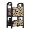 thumbnail image 5 of Fire Beauty 5-Piece Fireplace Set - Log Rack with 4 Tools (Poker, Shovel, Brush, Tongs) - Heavy Duty Black Wood Storage for Indoor/Outdoor, 5 of 10