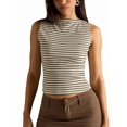 thumbnail image 4 of Tank Tops for Women Summer Boat Neck Sleeveless Casual Basic Ribbed Slim Fitted Shirts Dark Brown S, 4 of 10