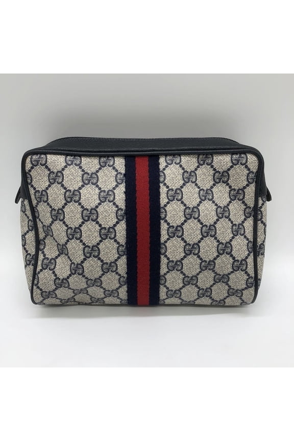 Pre-Owned GUCCI Gucci clutch bag, second pouch, GG Supreme, old Gucci, navy, for men... (Good)