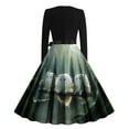 thumbnail image 3 of Halloween Dress for Women Long Sleeve Belted A-Line Party Dress Vintage Pumpkin Print Swing Dresses with Belt, 3 of 3