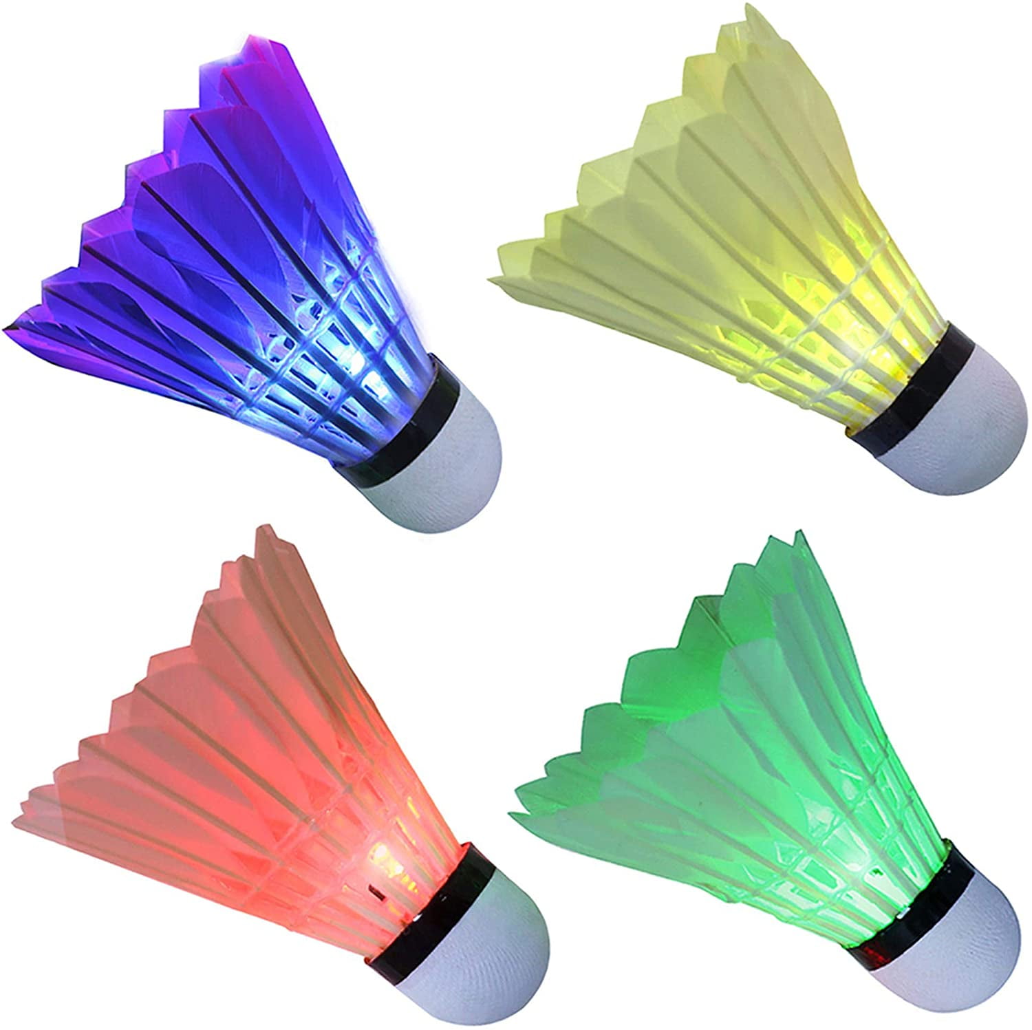 6pcs LED Badminton shuttlecocks Nylon Lighting Birdies Sets Glow in The Dark 