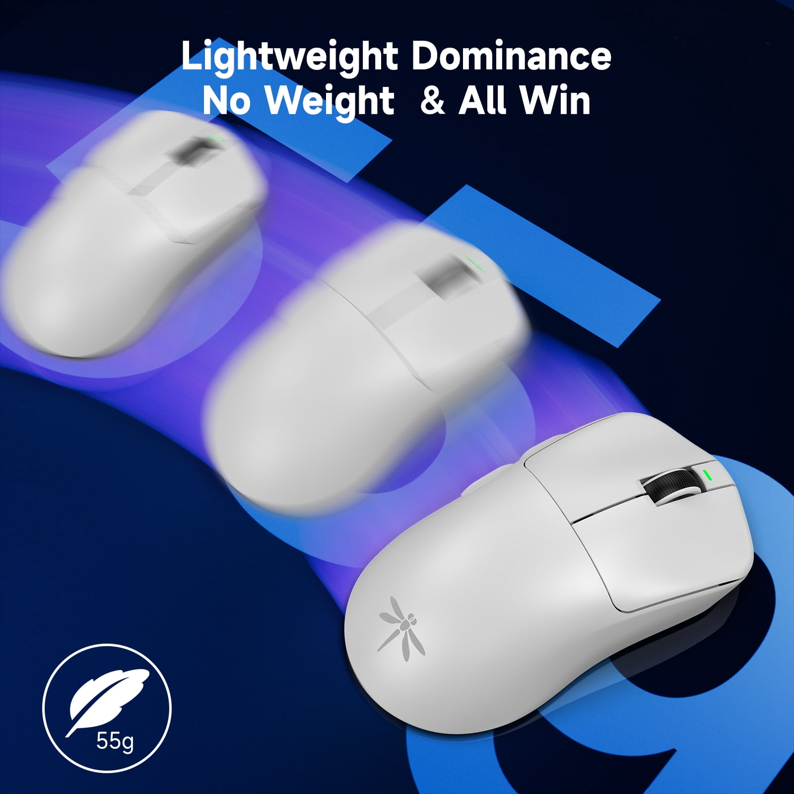 qaf F1 Pro Max Ultra-Premium Wireless Gaming Mouse, 55g, 2.4G/USB-C Wired, 130H Battery, Nordic 52840 Chip & PAW3395 Sensor for PC/Mac/Laptop - White