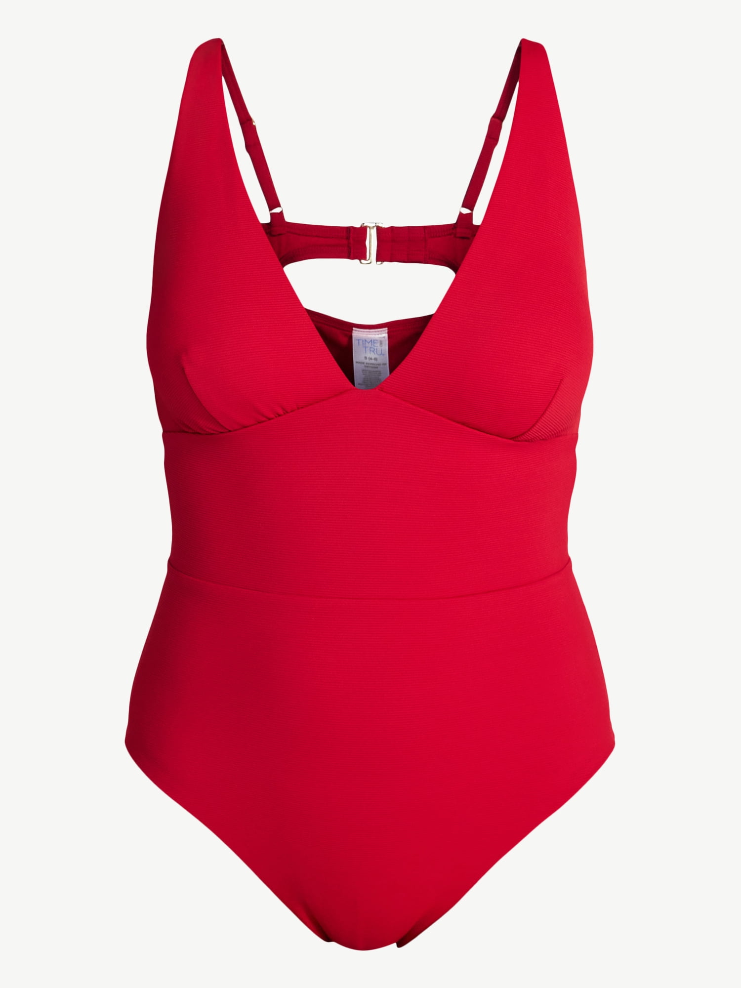 Time and Tru Women's and Women’s Plus Ribbed Plunge One-Piece Swimsuit, Sizes XS-3X