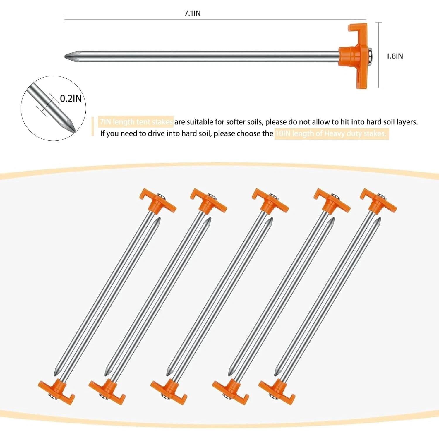 12PCS Tent Stakes Heavy Duty Camping Stakes, 7.1Inch Non-Rust Metal Tent Pegs Gr