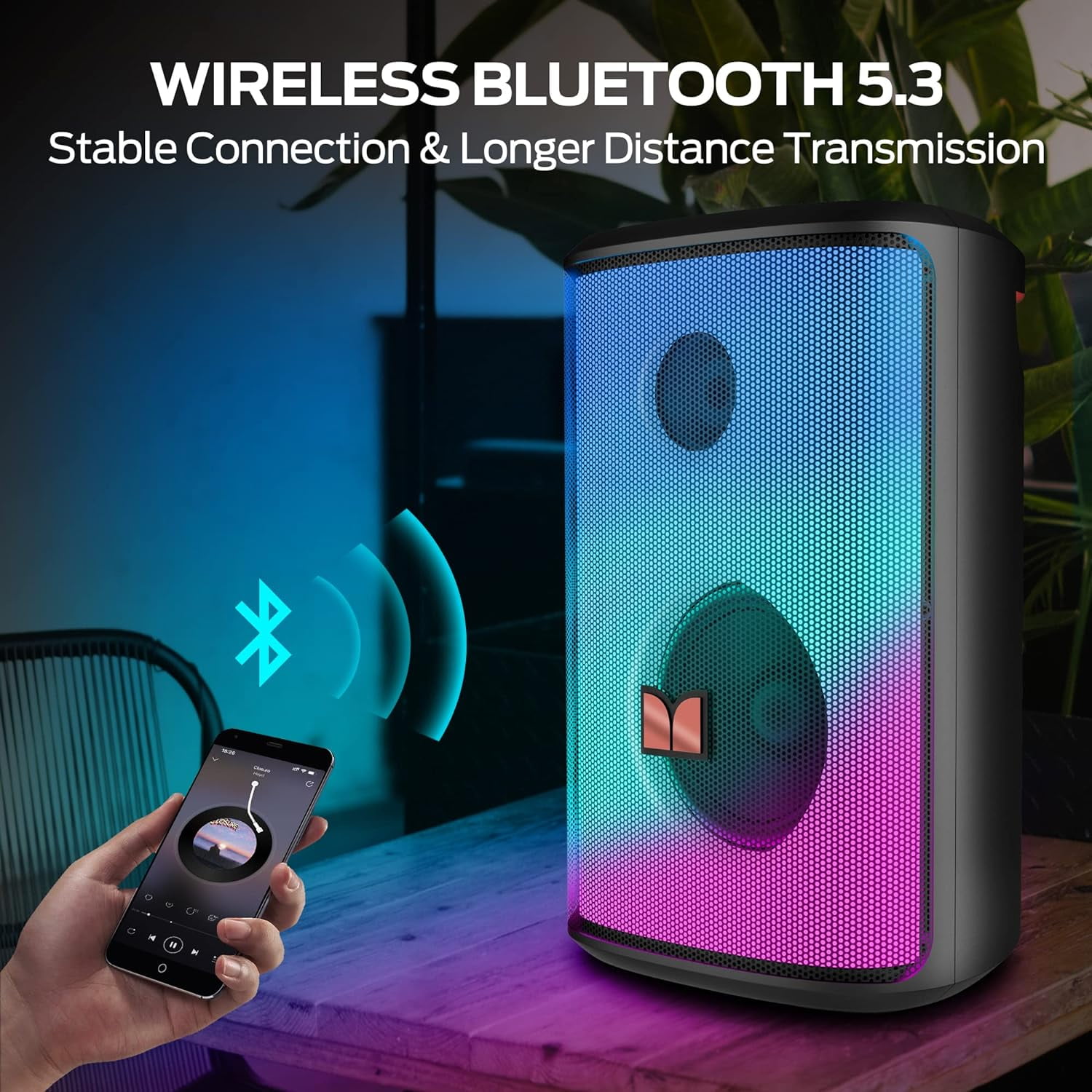 Monster Bluetooth Speakers 80W, Powerful Sound and Punchy Bass, Full-Screen Colorful Lights, Bluetooth 5.3, 24H Playtime, Portable Wireless Speakers for Outdoor, Party
